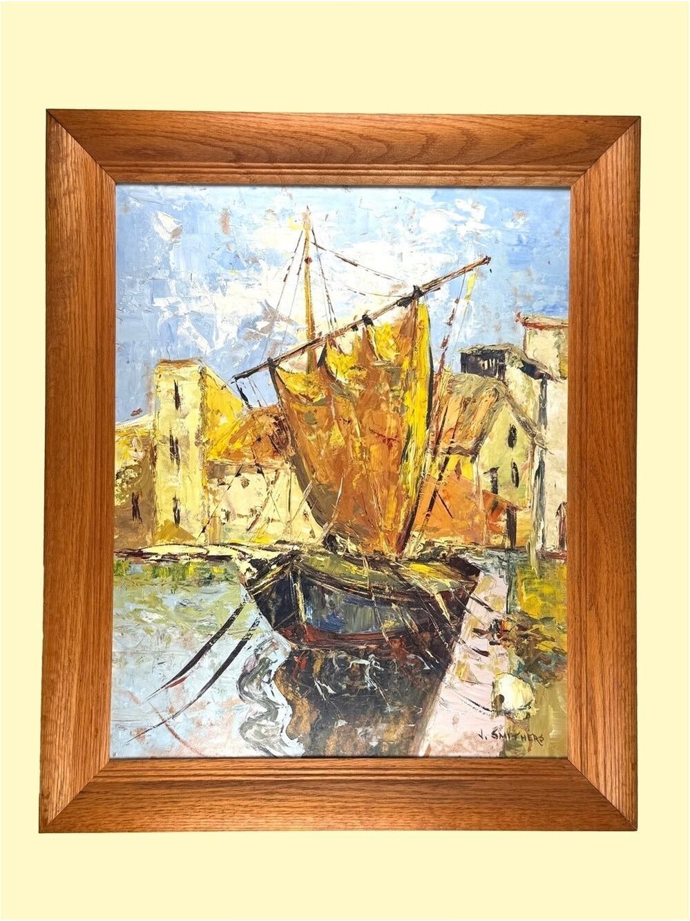 J Smithers Oil Painting Fishing Boat Impressionist 20x24 Framed Nautical Art